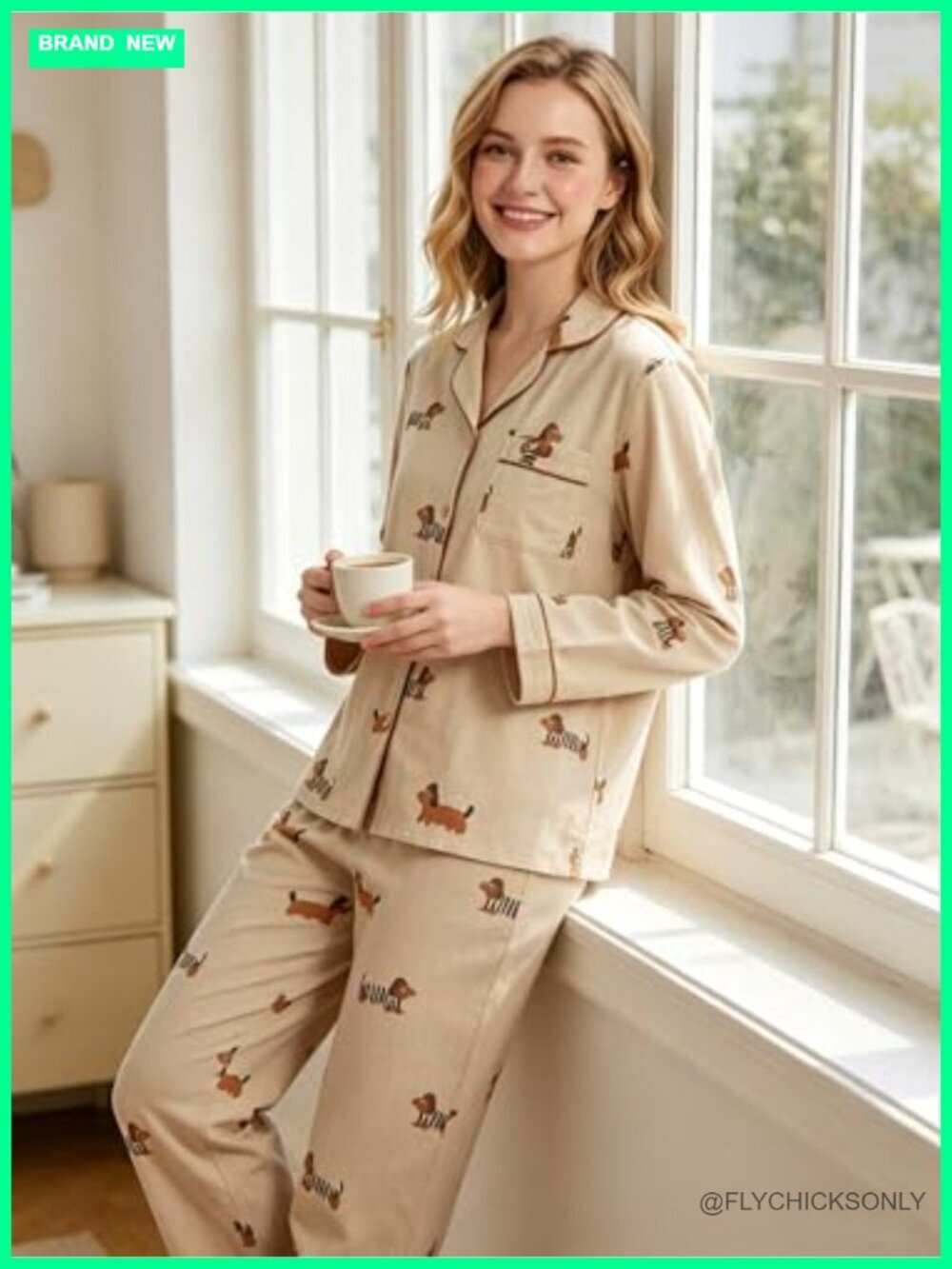 100% Cotton Pajama Set Long Sleeve Button Down Shirt & Pants Sleepwear - Picture 5 of 7